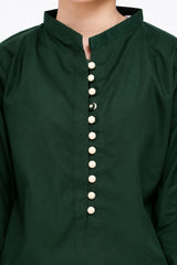 Plum Digital Lawn Dark Green Colour with Beige buttons On 2 Pc stitched suit for Girls