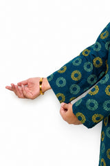Plum Digital Lawn Teal Colour printed Yellow Mint Patterns with turquoise buttons On 2 Pc stitched suit for Girls