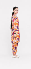 Plum Digital Lawn Off-White Colour printed Purple Pink Orange Patterns with Pink buttons On 2 Pc stitched suit for Girls
