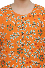 Plum Digital Lawn Beautiful Orange Colour printed Mint Red Green Patterns with Green buttons On 2 Pc stitched suit for Girls