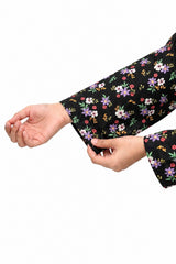Plum Khaddar Black Colour  Printed White Purple Pink Flowers with Pink buttons on 2pc Sitched Suit for Girls