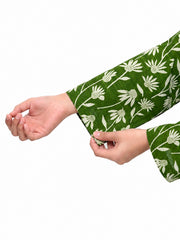 Plum Khaddar Printed Green & Off White Flowers with Green buttons on 2pc Sitched Suit for Girls