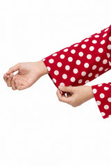 Plum Khaddar Pink colour printed White Dots with Pink buttons on 2pc stitched suit for Girls.