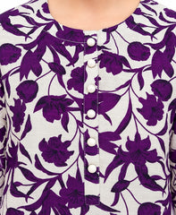Plum Khaddar Off White colour printed Purple Flowers with Off White buttons on 2pc stitched suit for Girls