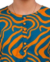 Plum Digital Lawn Teal & Orange Colour With Orange Buttons On 2 Pc stitched suit for Girls