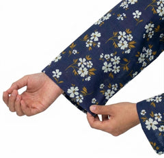 Plum Khaddar Teal Colour printed White & Mustsrd flowers embroidered with White threads on 2pc stitched suit for Girls